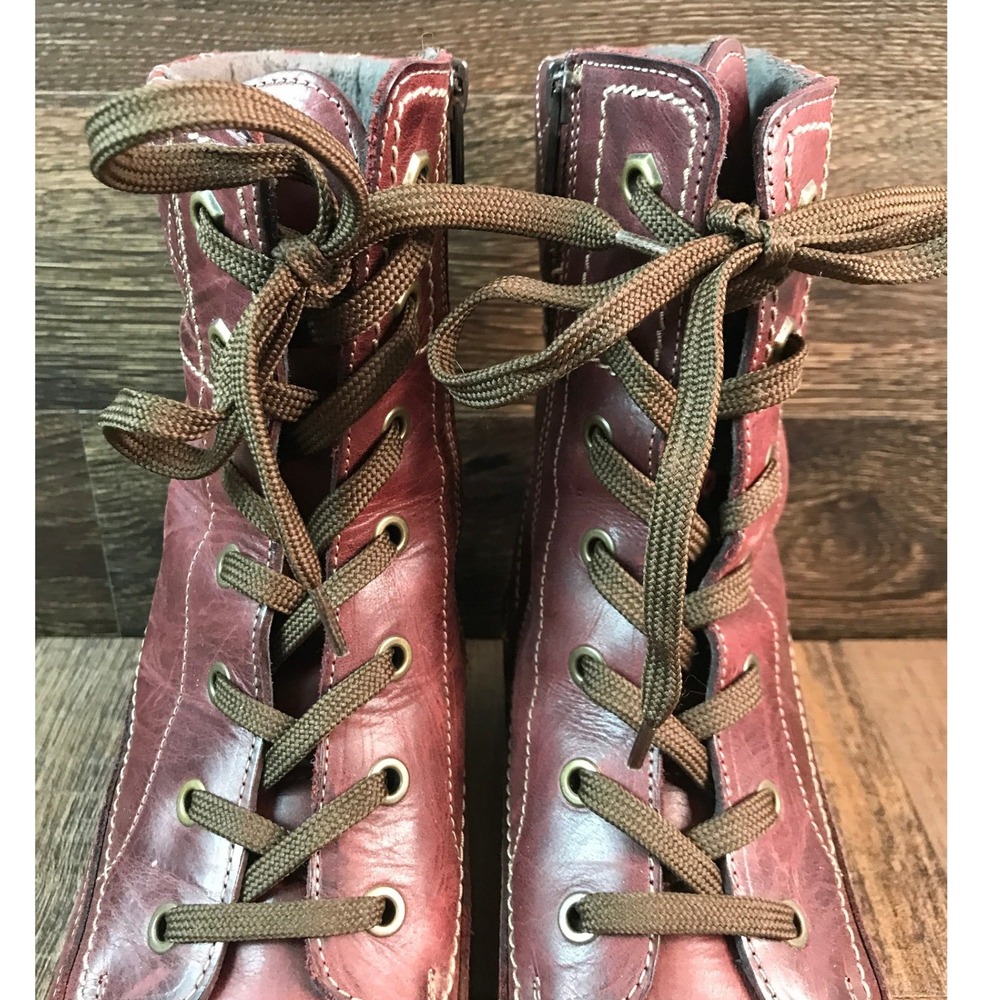 Taos Factor Dark Pink Leather Lace Up Combat Boots Faux Fur Lined Size 7.5 38 - Picture 8 of 16